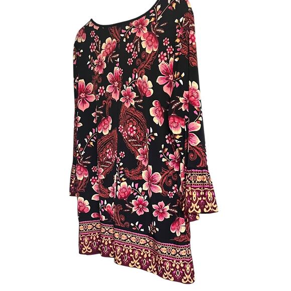 JM COLLECTION LONG BELL SLV PULL-OVER TUNIC BLOUSE, WOMENS-XL-BLACK PINK YELL OR - Picture 8 of 12